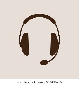  headphones with microphone  icon, vector illustration. Flat design style
