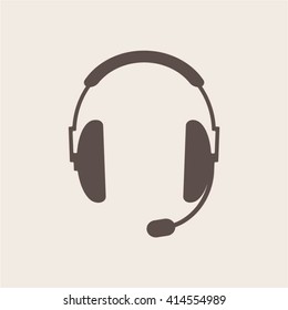  headphones with microphone  icon, vector illustration. Flat design style