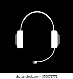 Headphones with microphone icon.Headset design on black background vector illustration