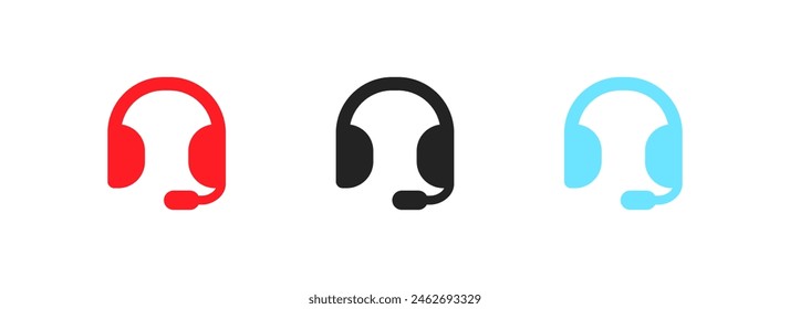 Headphones with microphone icons. Flat style. Vector icons