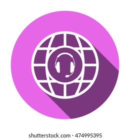  headphones with microphone  icon,vector. Flat design.
