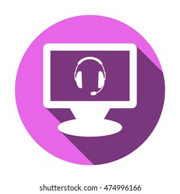  headphones with microphone  icon,vector. Flat design.