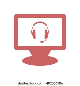  headphones with microphone  icon,vector. Flat design.