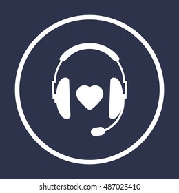  headphones with microphone  icon,vector. Flat design.