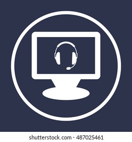  headphones with microphone  icon,vector. Flat design.