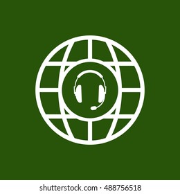  headphones with microphone  icon,vector. Flat design.