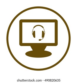  headphones with microphone  icon,vector. Flat design.