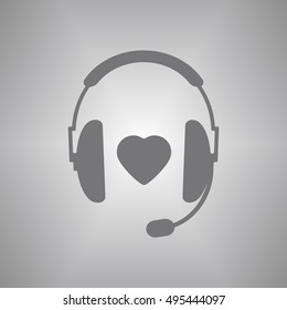  headphones with microphone  icon,vector. Flat design.