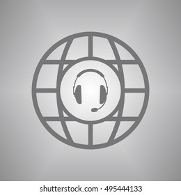  headphones with microphone  icon,vector. Flat design.