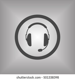  headphones with microphone  icon,vector. Flat design.