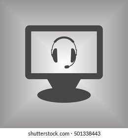  headphones with microphone  icon,vector. Flat design.