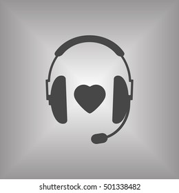  headphones with microphone  icon,vector. Flat design.