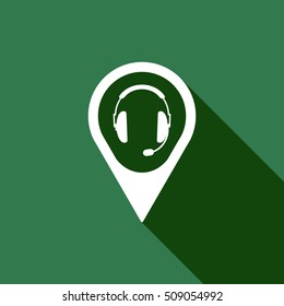  headphones with microphone  icon,vector. Flat design.