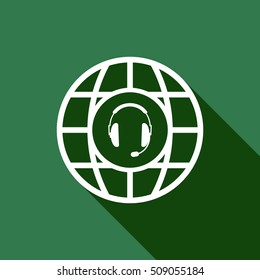  headphones with microphone  icon,vector. Flat design.