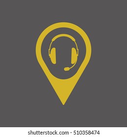  headphones with microphone  icon,vector. Flat design.