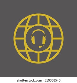  headphones with microphone  icon,vector. Flat design.