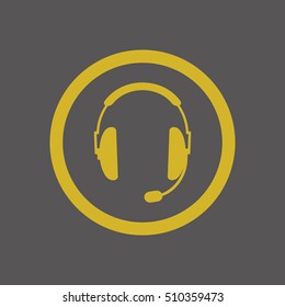  headphones with microphone  icon,vector. Flat design.