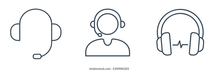 headphones and microphone line icon. call center agent with headphone vector illustration.