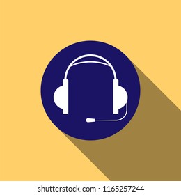 Headphones with a microphone on the round button, long shadow
