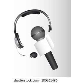headphones and microphone over gray background. vector