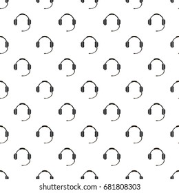 Headphones with microphone pattern seamless repeat in cartoon style vector illustration