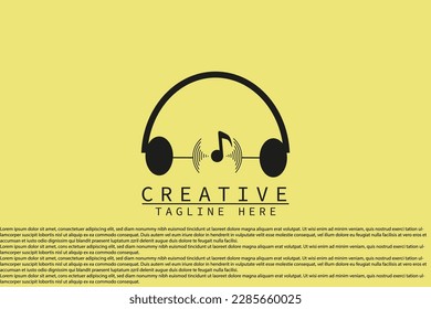 Headphones with microphone and sound waves beat, radio station logo concept, disco dj symbol, broadcasting studio label