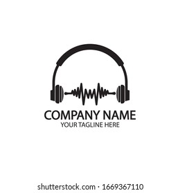 Headphones with microphone and sound waves beats, concept of radio station logo, dj disco symbol, broadcasting studio label, customer support emblem flat back icon, modern design vector illustration