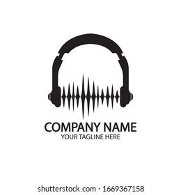 Headphones with microphone and sound waves beats, concept of radio station logo, dj disco symbol, broadcasting studio label, customer support emblem flat back icon, modern design vector illustration