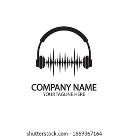 Headphones with microphone and sound waves beats, concept of radio station logo, dj disco symbol, broadcasting studio label, customer support emblem flat back icon, modern design vector illustration