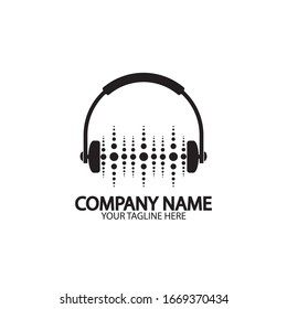 Headphones with microphone and sound waves beats, concept of radio station logo, dj disco symbol, broadcasting studio label, customer support emblem flat back icon, modern design vector illustration