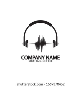 Headphones with microphone and sound waves beats, concept of radio station logo, dj disco symbol, broadcasting studio label, customer support emblem flat back icon, modern design vector illustration