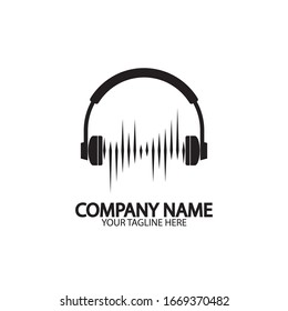Headphones with microphone and sound waves beats, concept of radio station logo, dj disco symbol, broadcasting studio label, customer support emblem flat back icon, modern design vector illustration