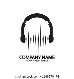 Headphones with microphone and sound waves beats, concept of radio station logo, dj disco symbol, broadcasting studio label, customer support emblem flat back icon, modern design vector illustration