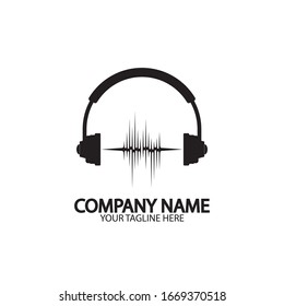 Headphones with microphone and sound waves beats, concept of radio station logo, dj disco symbol, broadcasting studio label, customer support emblem flat back icon, modern design vector illustration