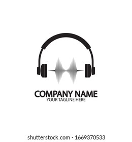 Headphones with microphone and sound waves beats, concept of radio station logo, dj disco symbol, broadcasting studio label, customer support emblem flat back icon, modern design vector illustration