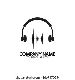Headphones with microphone and sound waves beats, concept of radio station logo, dj disco symbol, broadcasting studio label, customer support emblem flat back icon, modern design vector illustration