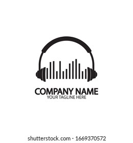 Headphones with microphone and sound waves beats, concept of radio station logo, dj disco symbol, broadcasting studio label, customer support emblem flat back icon, modern design vector illustration