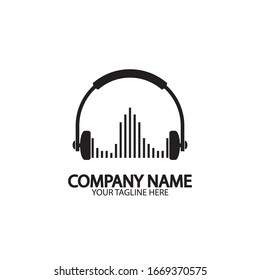 Headphones with microphone and sound waves beats, concept of radio station logo, dj disco symbol, broadcasting studio label, customer support emblem flat back icon, modern design vector illustration