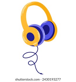 Headphones. Modern earphone for listening to music. Podcast recording and listening, broadcasting, online radio, audio streaming service Concept. Hand drawn Vector isolated illustrations