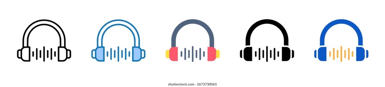 Auriculares múltiples iconos de estilo establecen la Ilustración vectorial de diseño.