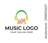 Headphones music audio entertainment logo design template vector.