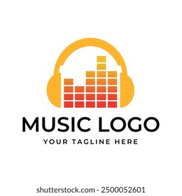Headphones music audio entertainment logo design template vector.