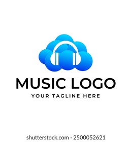 Headphones music audio entertainment logo design template vector.