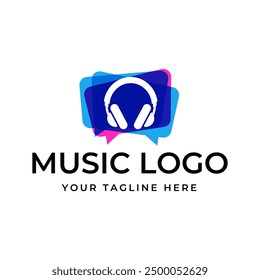 Headphones music audio entertainment logo design template vector.