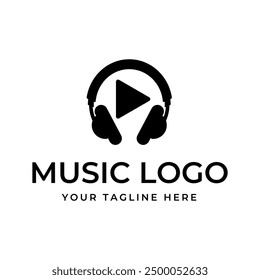 Headphones music audio entertainment logo design template vector.