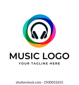 Headphones music audio entertainment logo design template vector.