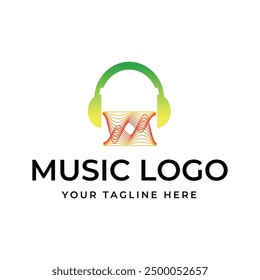 Headphones music audio entertainment logo design template vector.