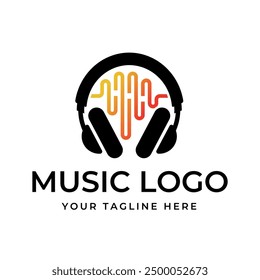 Headphones music audio entertainment logo design template vector.