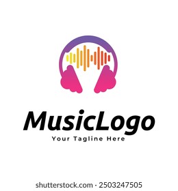 Vector de Plantilla de diseño de logotipo de entretenimiento de audio de música de auriculares.