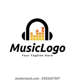 Headphones music audio entertainment logo design template vector.